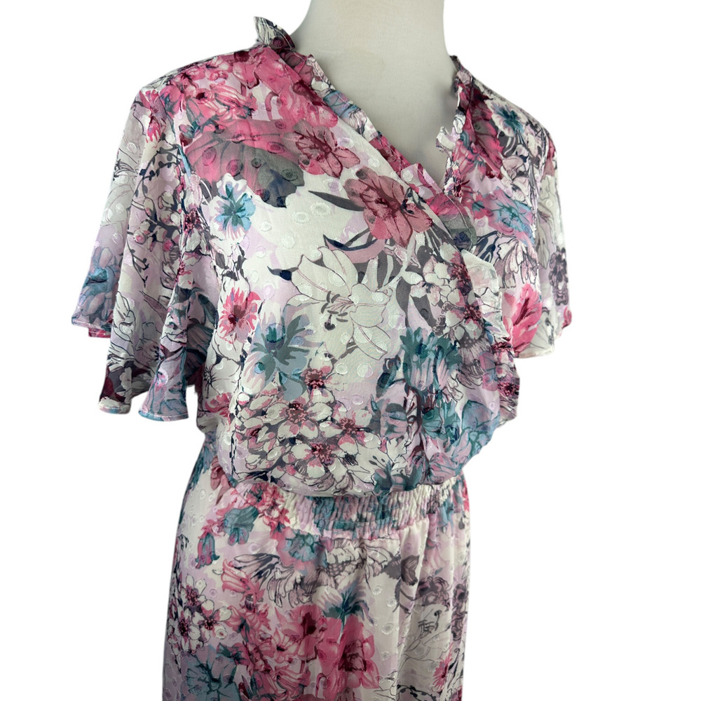 Lane Bryant Floral Ruffle Smocked Dress Plus Size 26/28 Wedding Bridal Shower - Picture 4 of 16